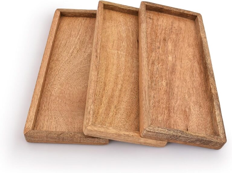 Mango Wood Serving Platter with Raised Edge -Set of 3 12x5