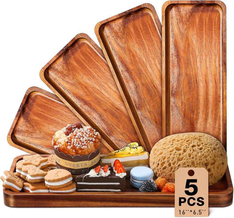 5 Pack Solid Acacia Wood Serving Trays 16x6.5